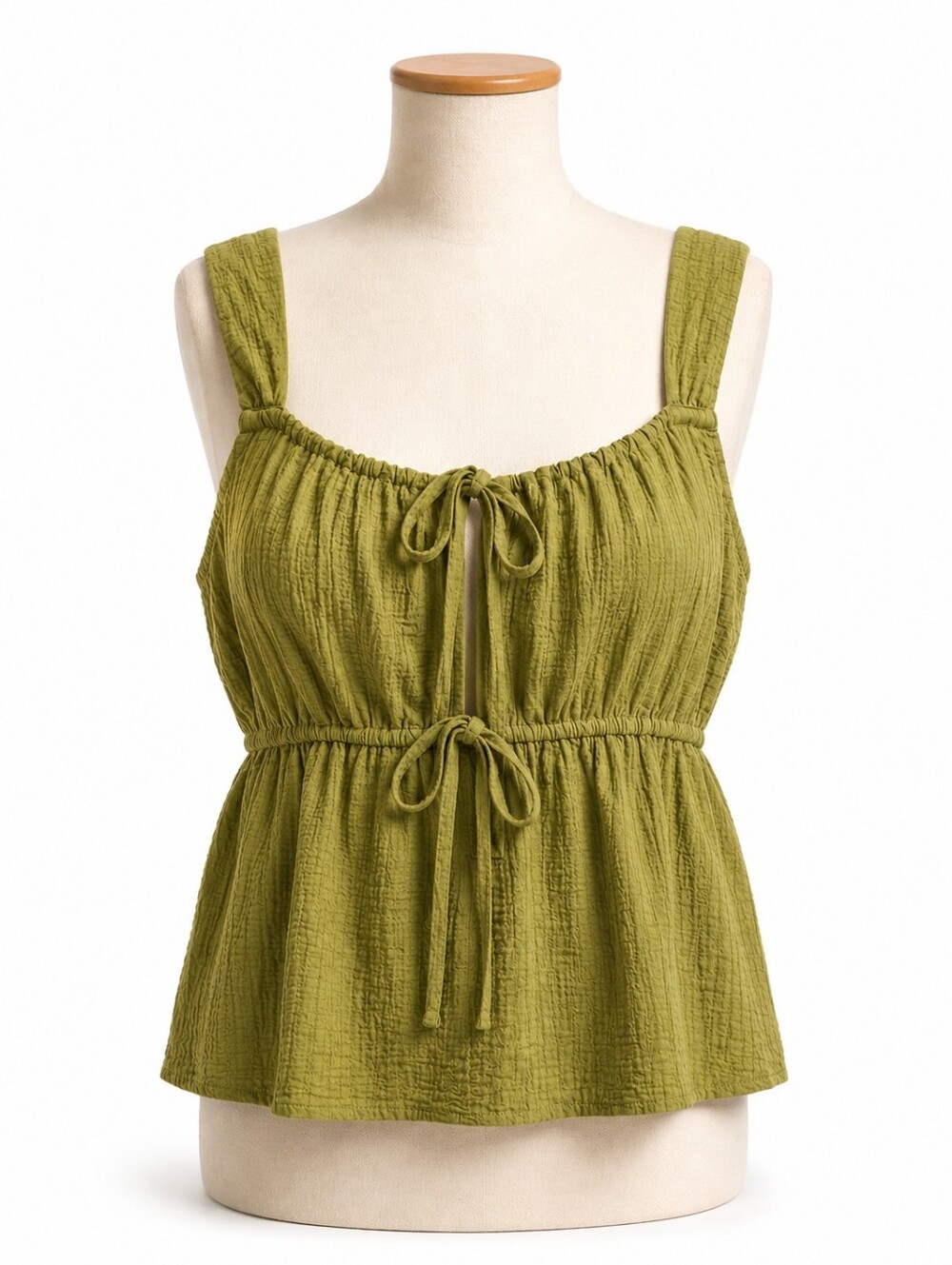A New Day NWT Green Babydoll Tie Front Peplum Tank Top Sz M Summer Vacation